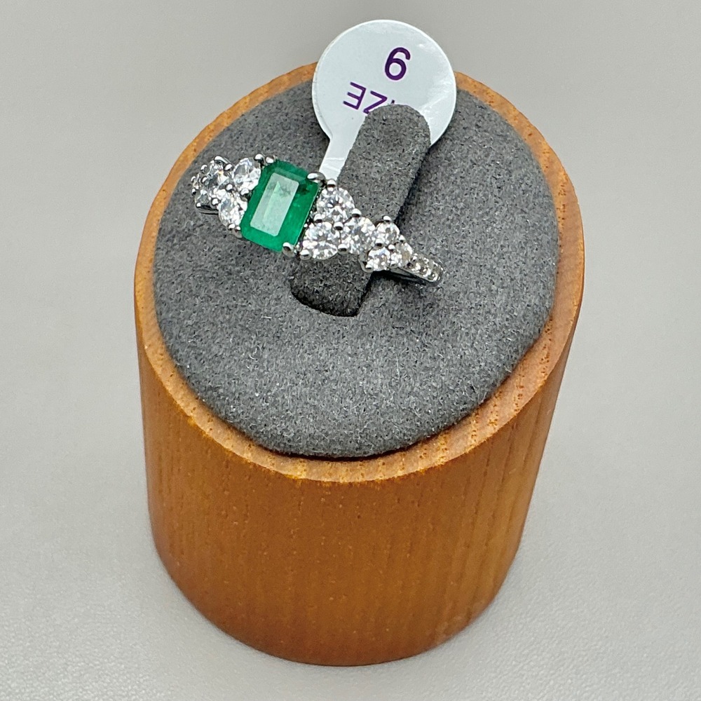 Bomb Party Delicate Details Ring Green Lab Created Emerald Hematite Plated Sz 9